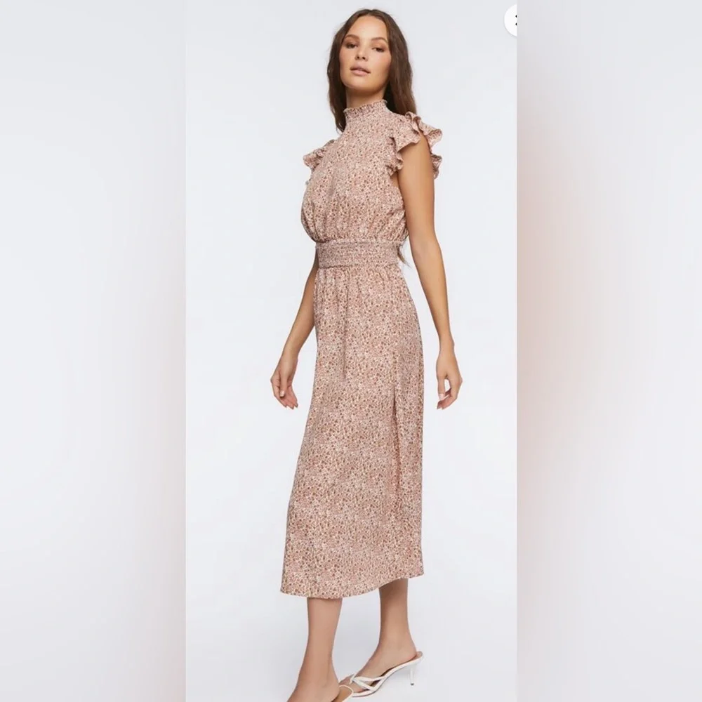 NWOT Mock Neck Floral Midi Dres - Picture 3 of 6